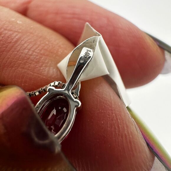 NWT 6x4mm, .60ct Ruby, diamond pendant in WG w/ ~17.75" WG box chain necklace! - Picture 11 of 17